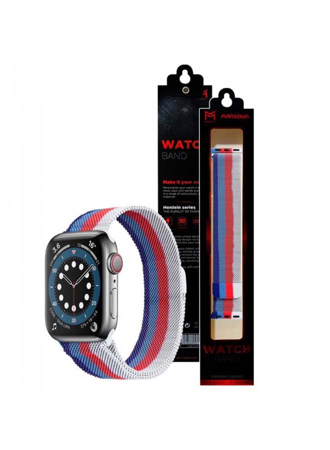 MARGOUN - Milanese Replacement Band For Apple Watch 42/44mm Blue/Red/White - Image 1