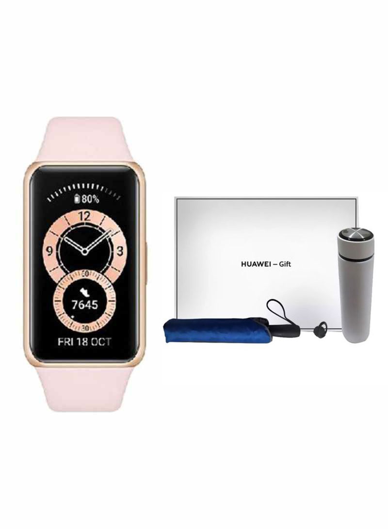 HUAWEI Band 6 FRA-B19 + FOC Huawei City Travel Gift Package (Thermos Bottle, Retractable USB Carry Case, Canvas Bag) Sakura Pink - Image 1