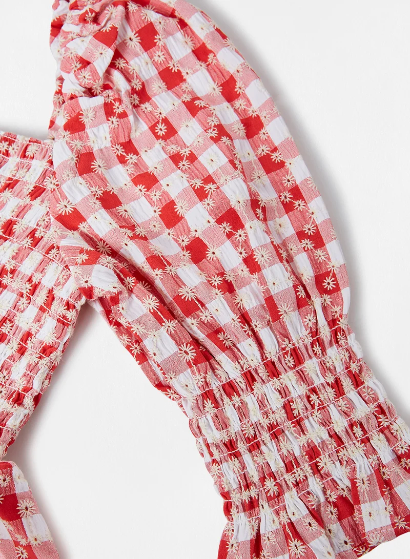 Bardot Junior Teen Gingham Shirred Dress Red