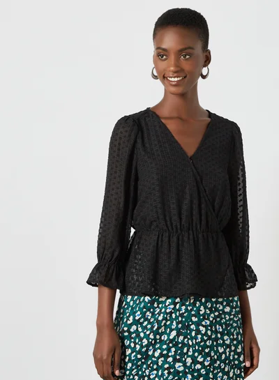 ONLY Embroidered Wrap Top Black