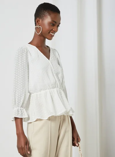 ONLY Embroidered Wrap Top White