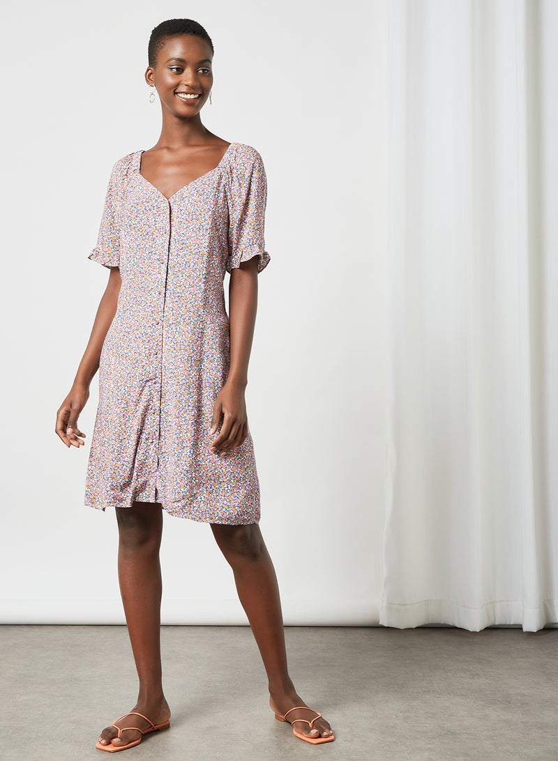 PIECES Printed Button Down Dress Purple - Image 3