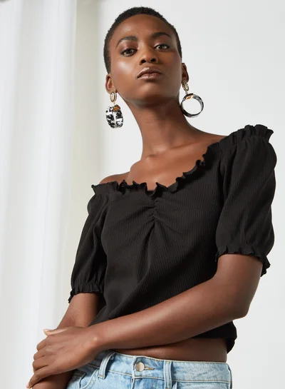 PIECES Ruched Blouse Black