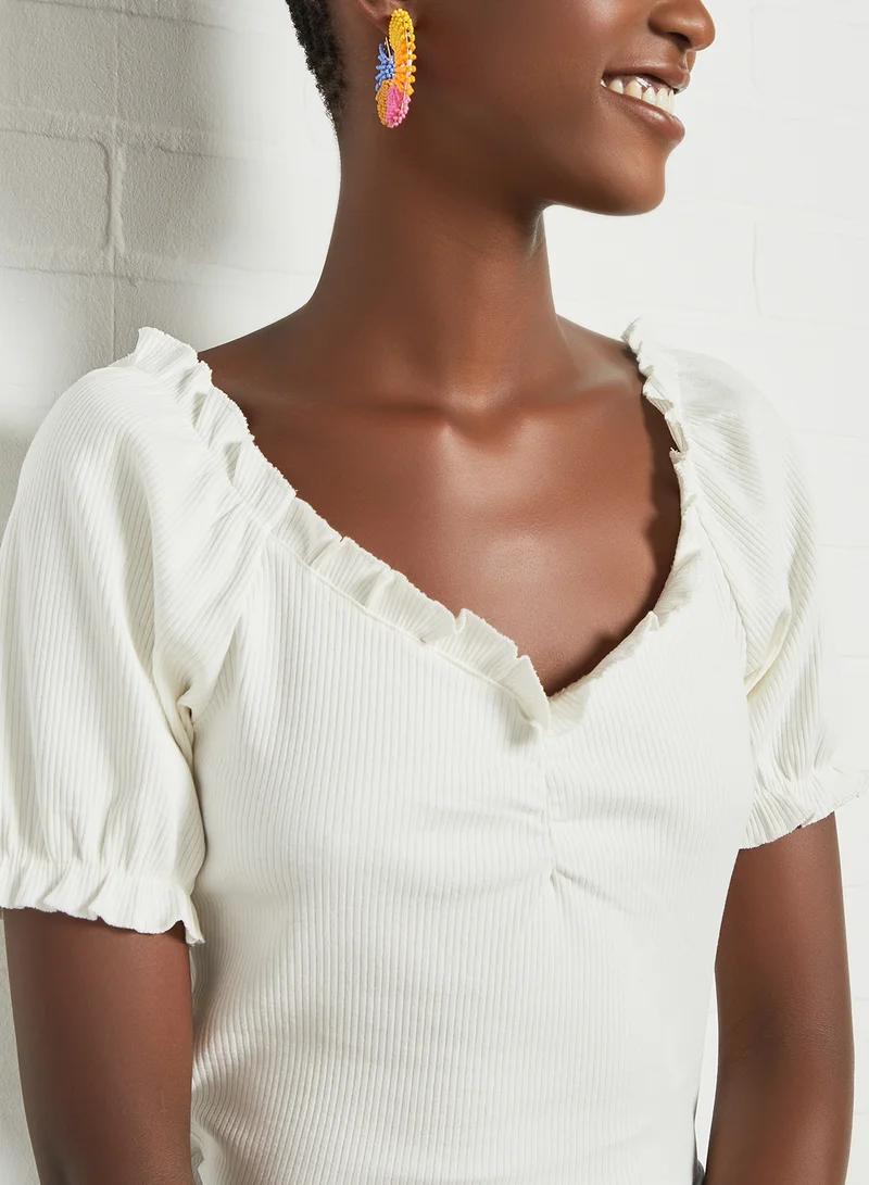 PIECES Ruched Blouse White