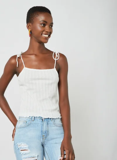 PIECES Tie-Up Strap Blouse White
