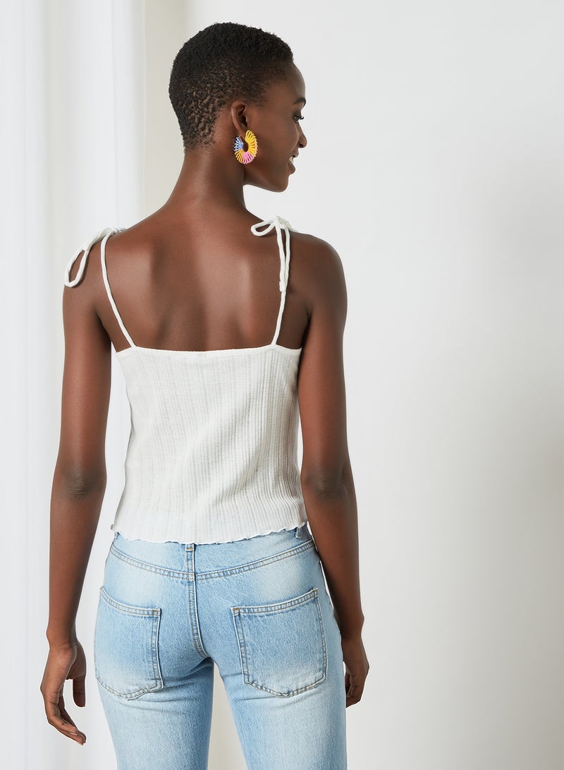 PIECES - Tie-Up Strap Blouse White - Image 1