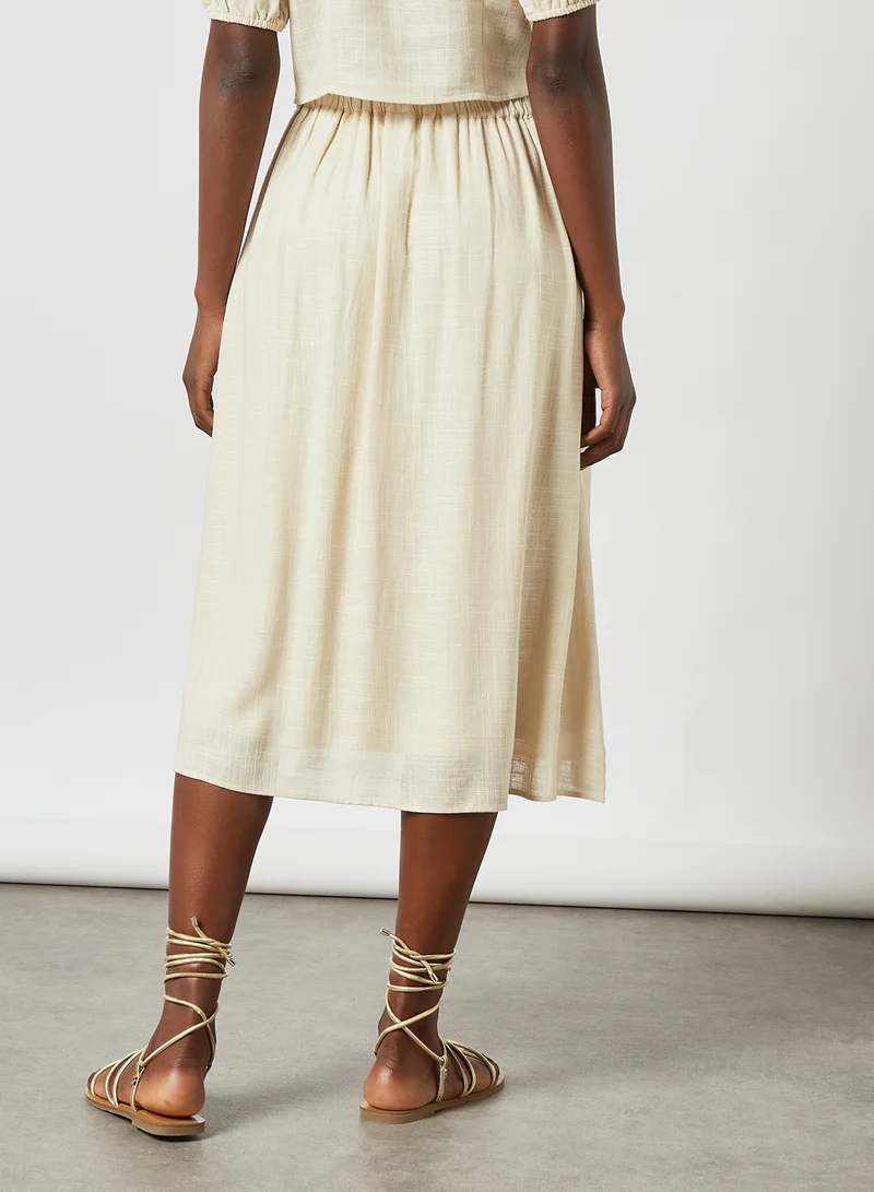 PIECES Button Down Midi Skirt Beige