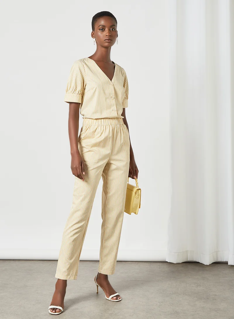 PIECES Striped Pants Yellow