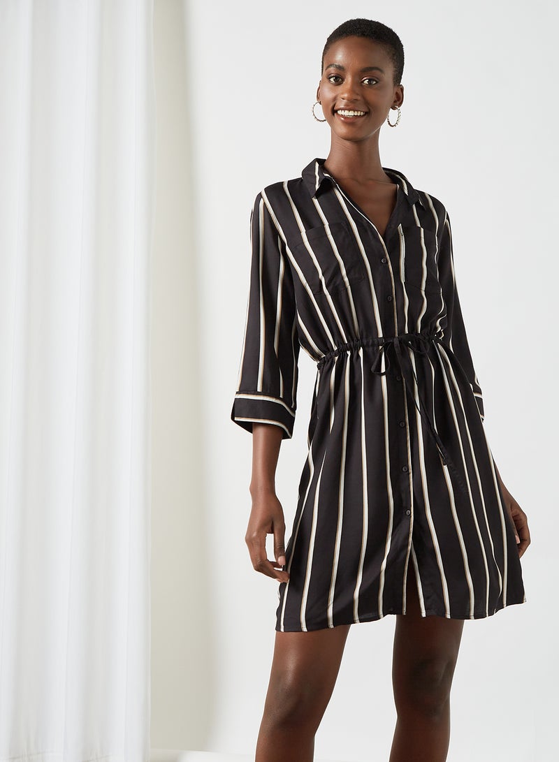 Stripe Print Shirt Dress Black - v1625647007/N44921515V_1