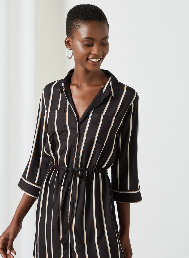 Stripe Print Shirt Dress Black - v1625647007/N44921515V_2