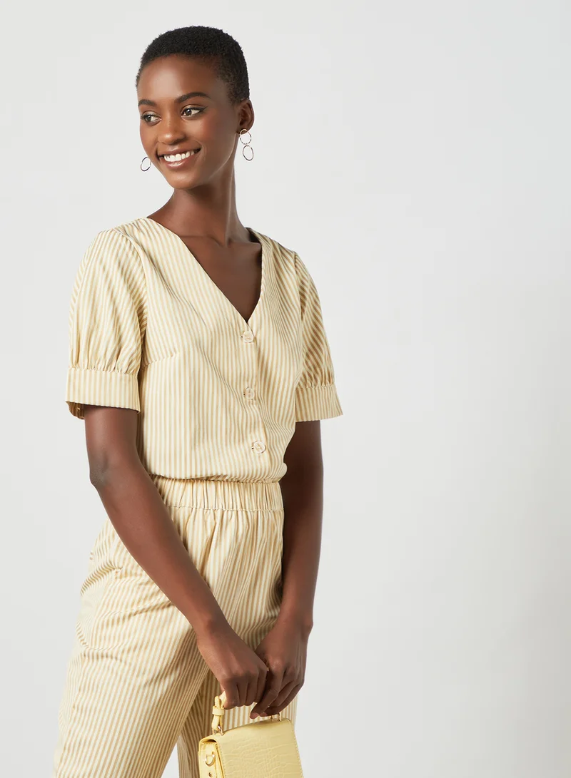 PIECES Striped Button Top Yellow