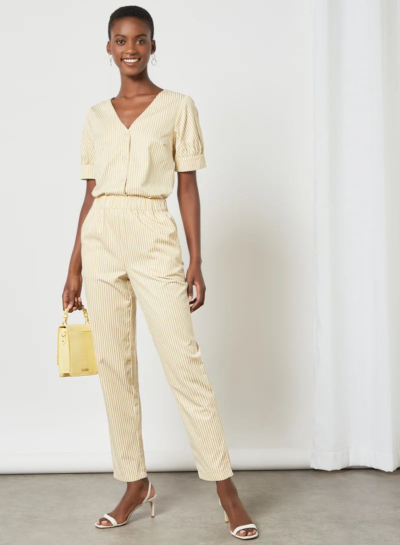 PIECES Striped Button Top Yellow