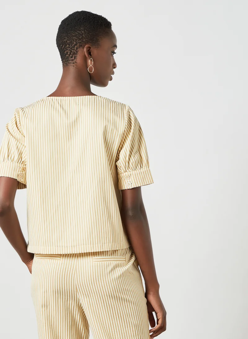 PIECES Striped Button Top Yellow