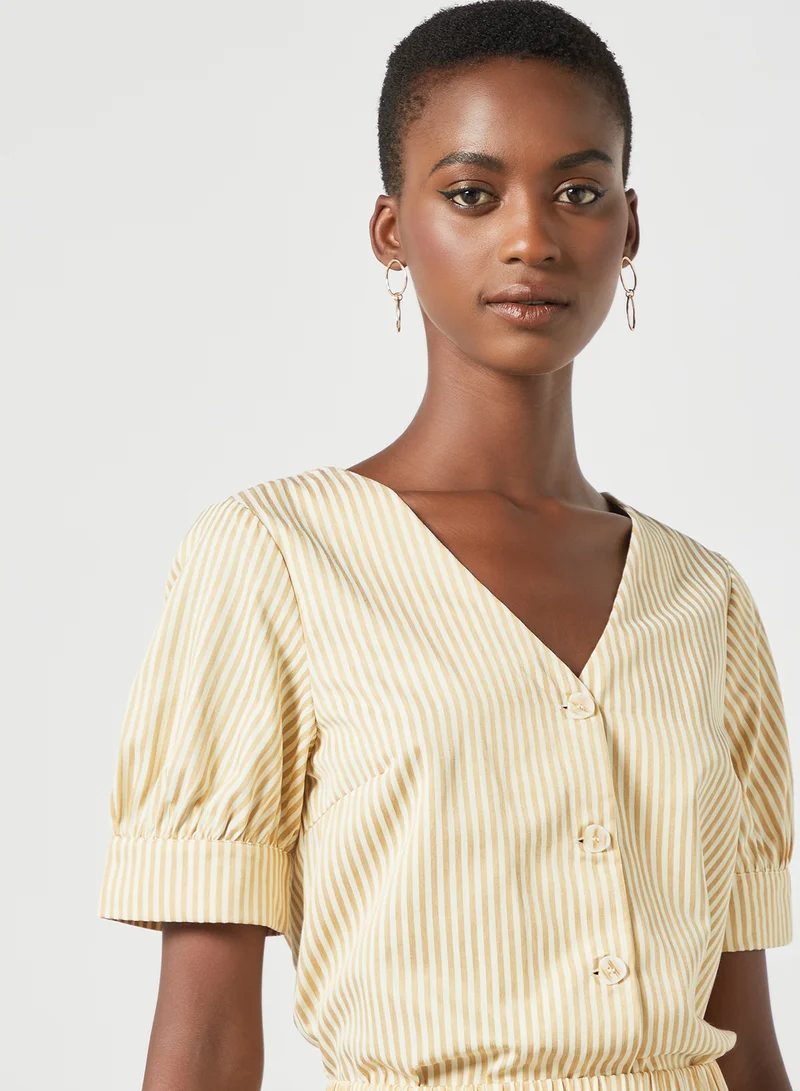 PIECES Striped Button Top Yellow