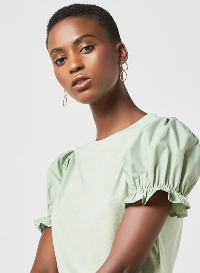 PIECES Puff Sleeve Blouse Green
