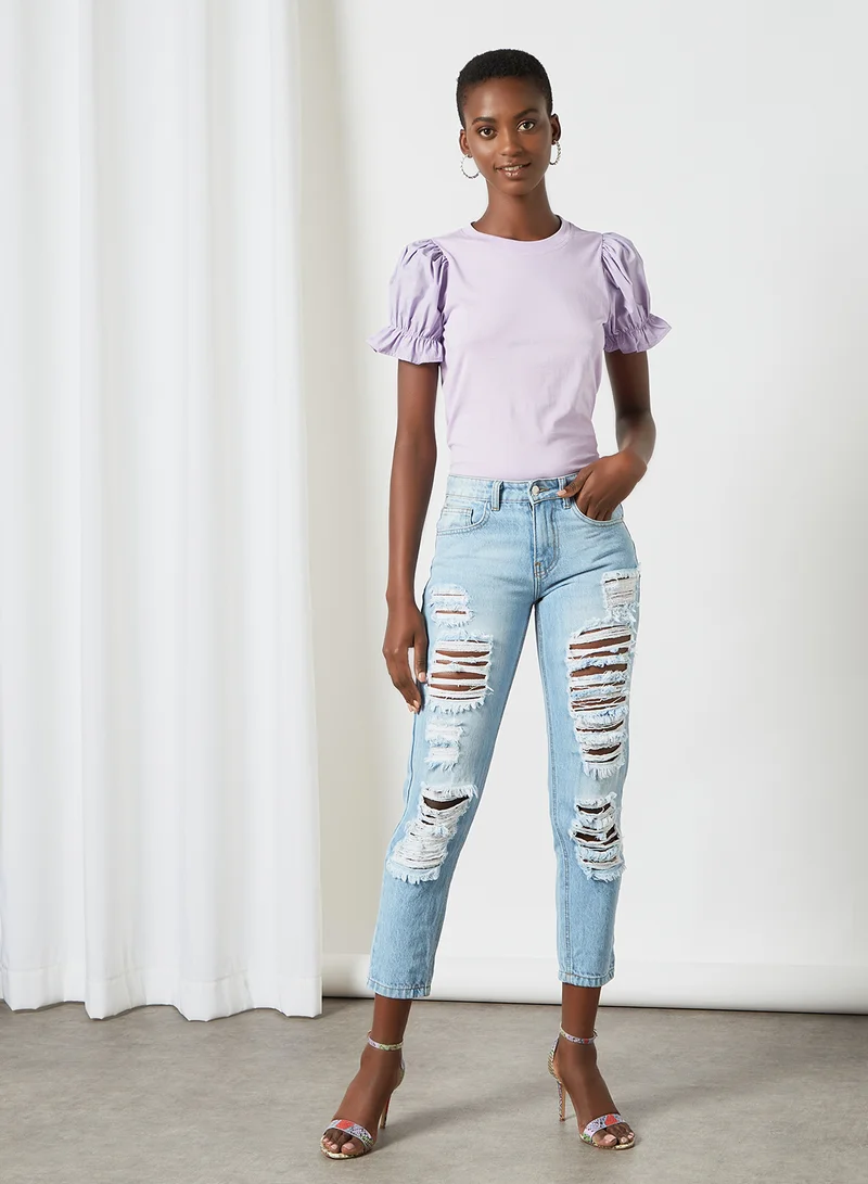 PIECES Puff Sleeve Blouse Purple