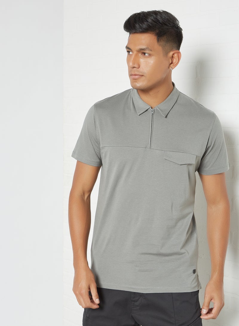 JACK & JONES Collared Neck Polo T-Shirt Grey  - Image 1