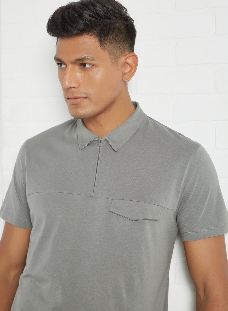 JACK & JONES Collared Neck Polo T-Shirt Grey  - Image 3