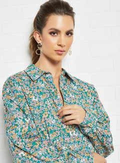 Y.A.S Floral Print Shirt Dress Green  - Image 2