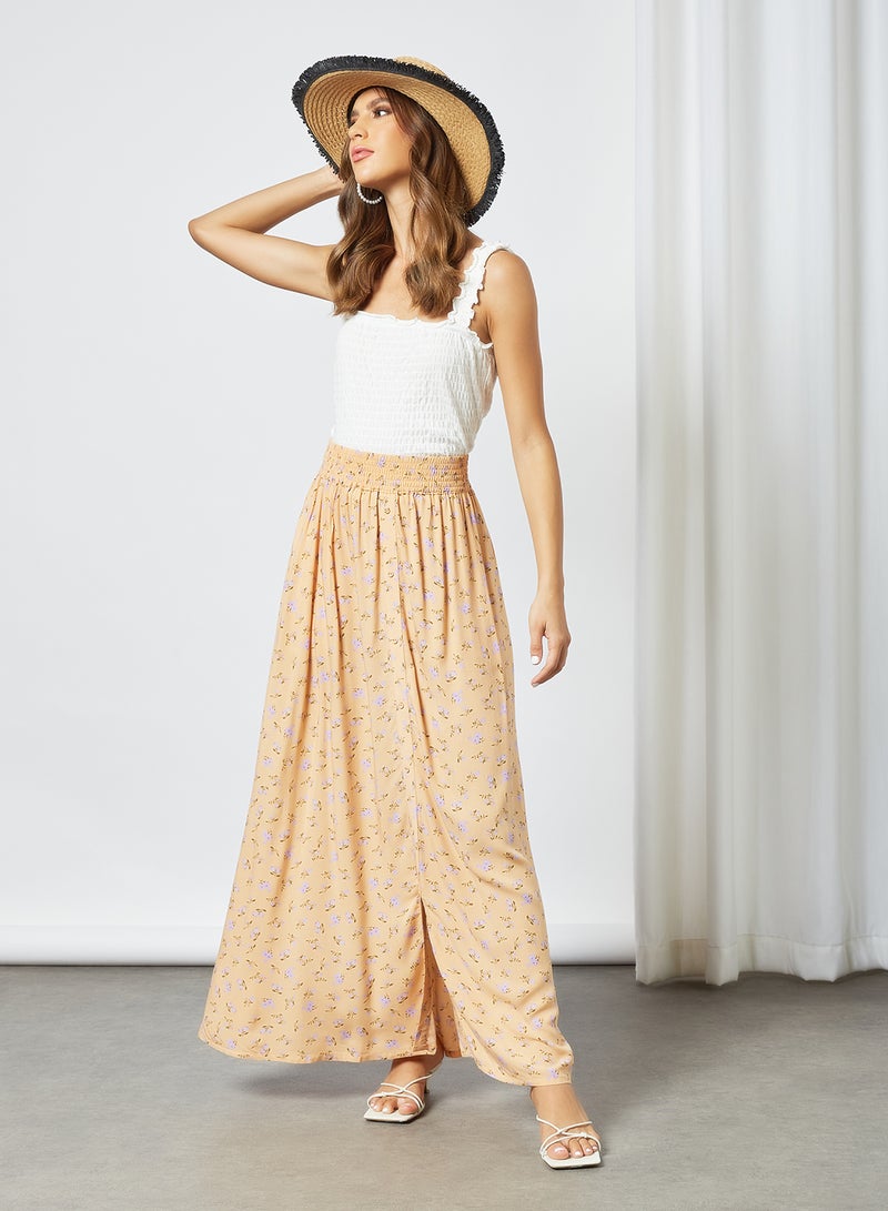 Y.A.S - Floral Print Button Down Skirt Peach - Image 1