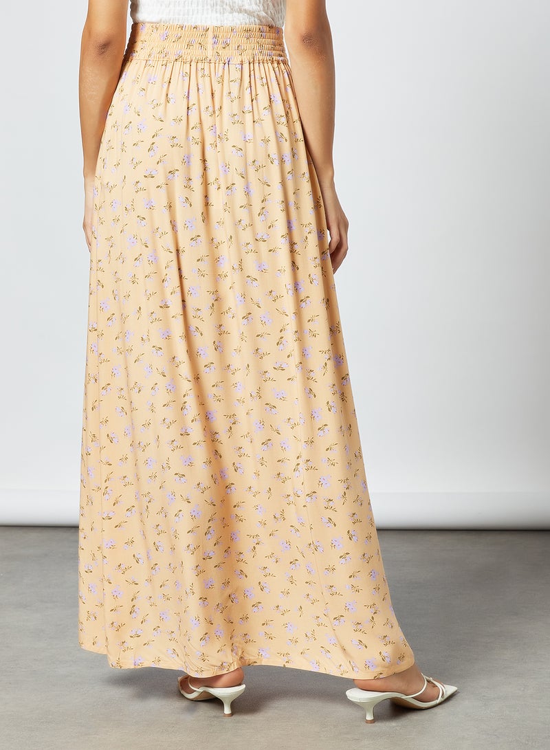 Y.A.S - Floral Print Button Down Skirt Peach - Image 1