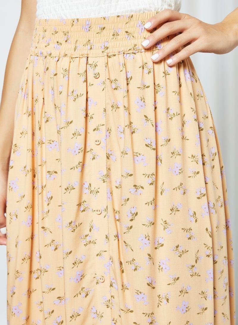 Y.A.S - Floral Print Button Down Skirt Peach - Image 1