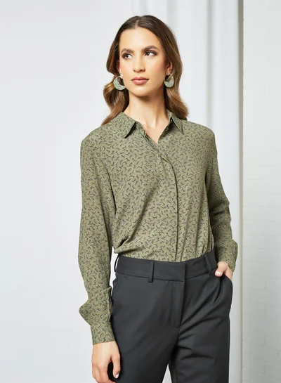SELECTED FEMME Printed Long Sleeve Shirt Green