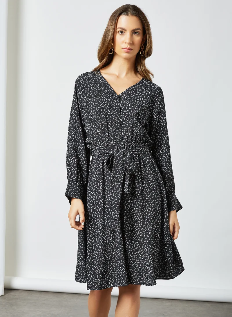 SELECTED FEMME Printed Long Sleeve Dress Black