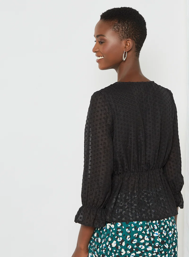 ONLY Embroidered Wrap Top Black