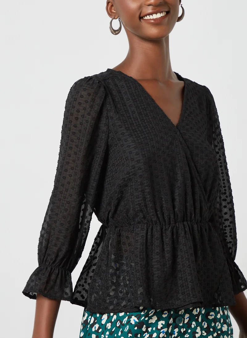 ONLY Embroidered Wrap Top Black