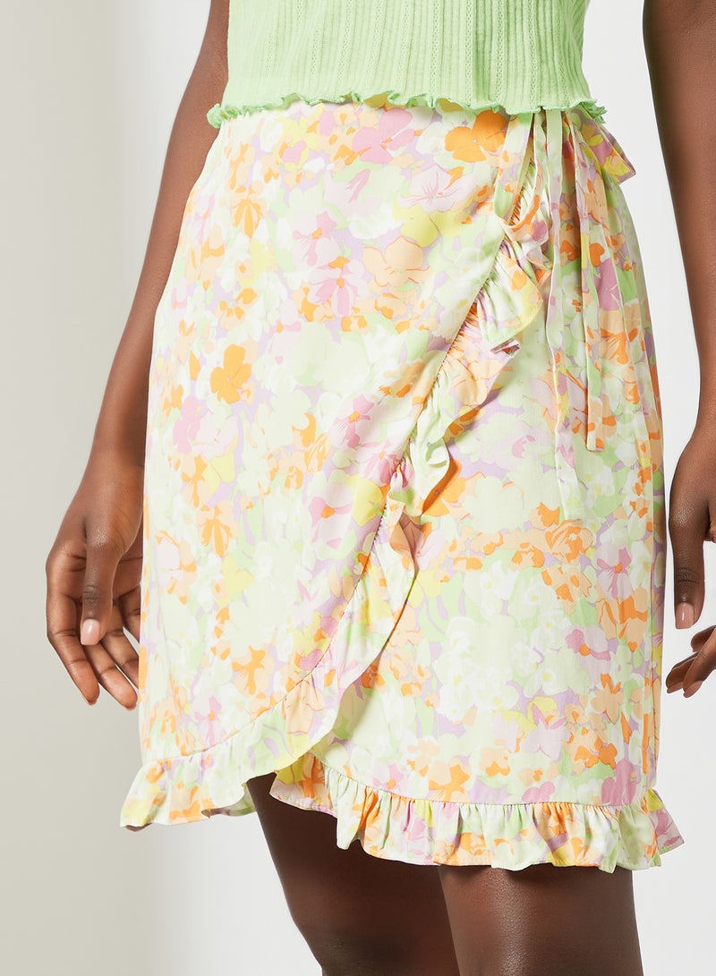 PIECES - Floral Print Wrap Skirt Multicolour - Image 1