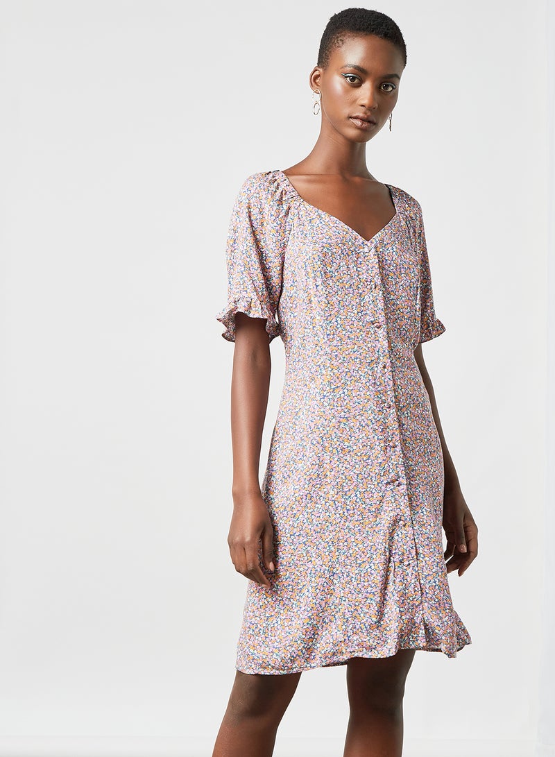 PIECES Printed Button Down Dress Purple - Image 1