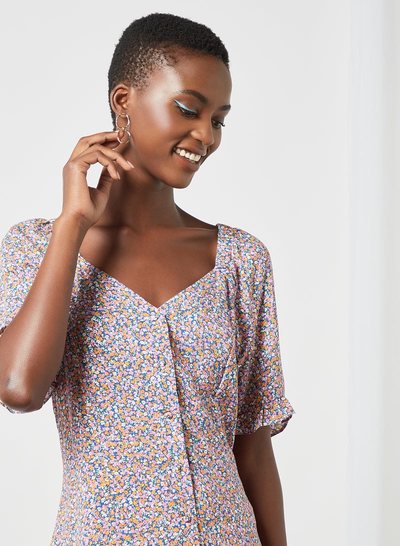 PIECES Printed Button Down Dress Purple - Image 4