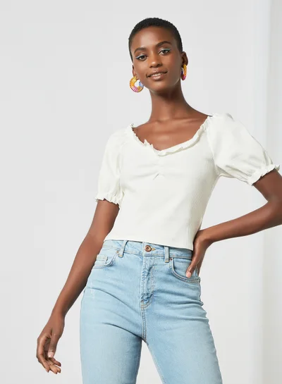 PIECES Ruched Blouse White