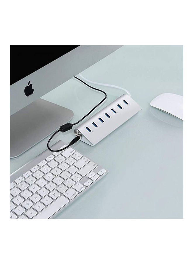 Generic - 7 Port Usb 3.0 Hub Trands Aluminum Multi-Port Usb Hub With Built-In Cable Silver - Image 1