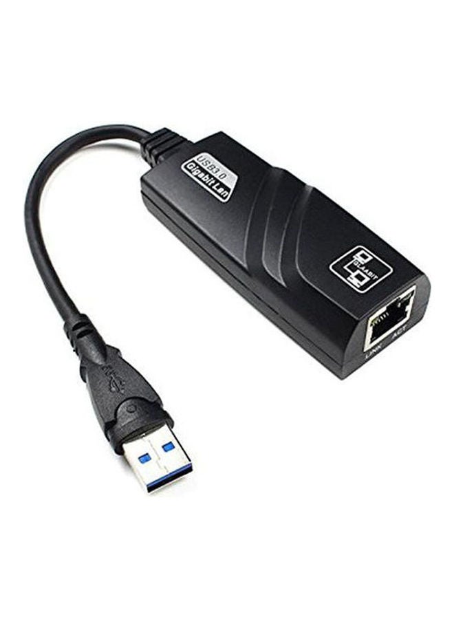 محول إيثرنت محمول من USB 3.0 إلى RJ45 بسرعة 10/100/1000 ميجابت في الثانية لشبكة LAN لأجهزة كروم بوك وماك بوك وماك برو/ميني وآي ماك وإكس بي إس وسيرفيس برو وألترا بوك وويندوز ولينكس والكمبيوتر الشخصي أسود