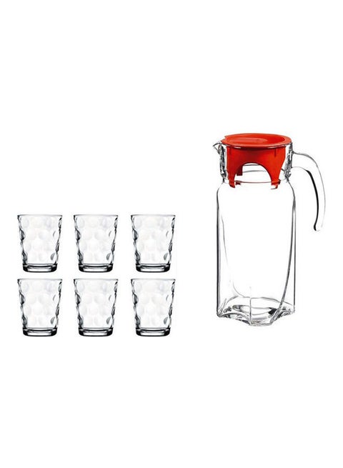 Set Of Juice Jug Karat 1.75 L With Cover And 6 Cups Clear-Red