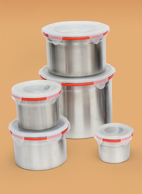 5-Piece Penta Lock Container Set With Plastic Lid Red