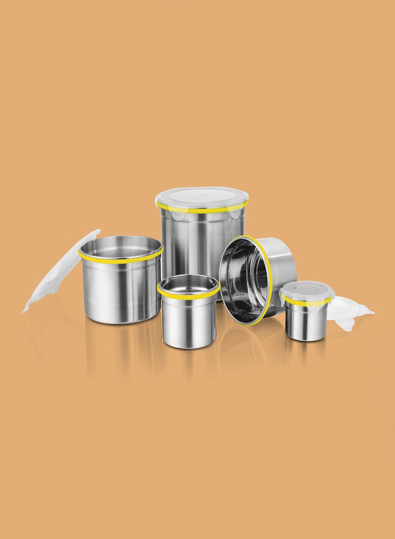 Ravenn - 5-Piece Penta Lock Container Set With Plastic Lid Yellow 4" - 375ml + 5" - 850ml + 6" - 1300ml + 7" - 2500ml + 8" - 5250mlml - Image 1