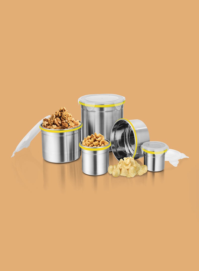 Ravenn - 5-Piece Penta Lock Container Set With Plastic Lid Yellow 4" - 375ml + 5" - 850ml + 6" - 1300ml + 7" - 2500ml + 8" - 5250mlml - Image 1