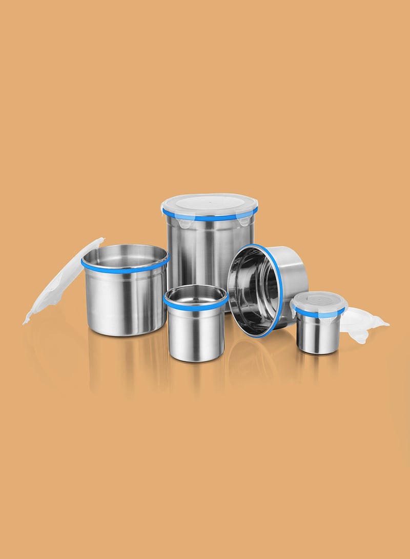 Ravenn - 5-Piece Penta Lock Container Set With Plastic Lid Blue - Image 1