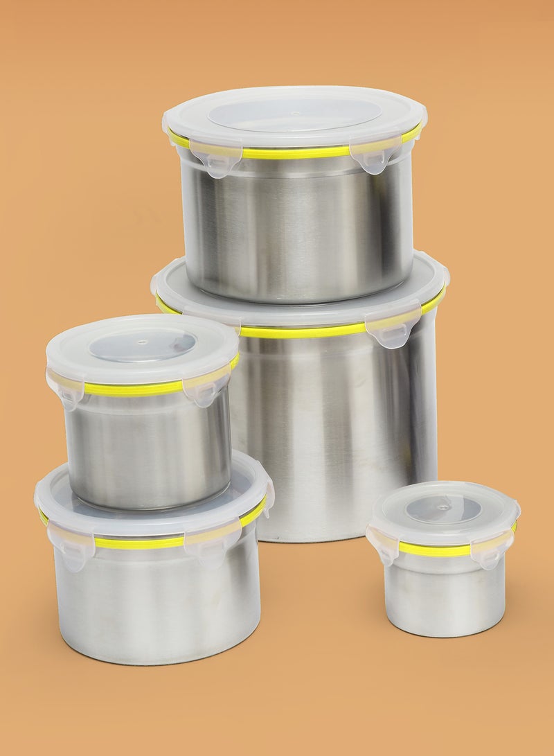 Ravenn - 5-Piece Penta Lock Container Set With Plastic Lid Yellow 4" - 375ml + 5" - 850ml + 6" - 1300ml + 7" - 2500ml + 8" - 5250mlml - Image 1