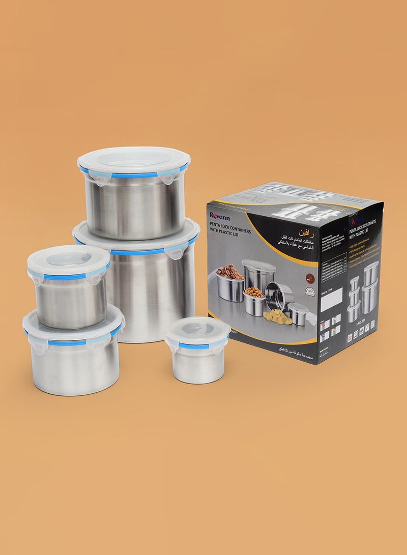 Ravenn - 5-Piece Penta Lock Container Set With Plastic Lid Blue - Image 1