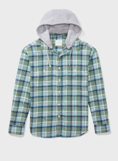 Checked Relaxed Fit Hooded Shirt Green/Blue/Grey