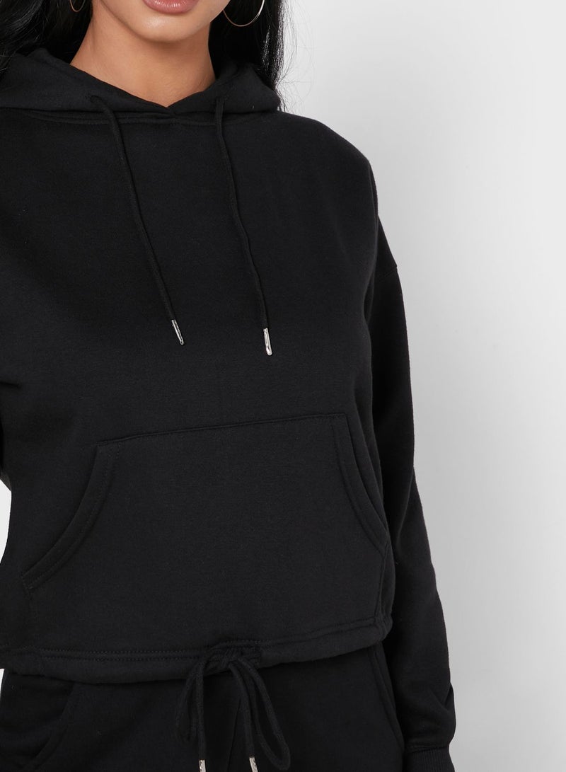 NEW LOOK - Full Sleeve Tie Hem Hoody Black - Image 1