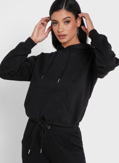 Full Sleeve Tie Hem Hoody Black