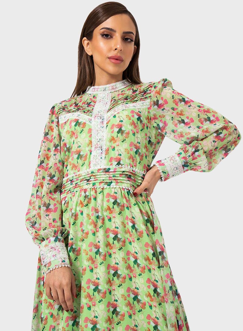 RINA Lace Trim Printed Dress Multicolour - Image 3