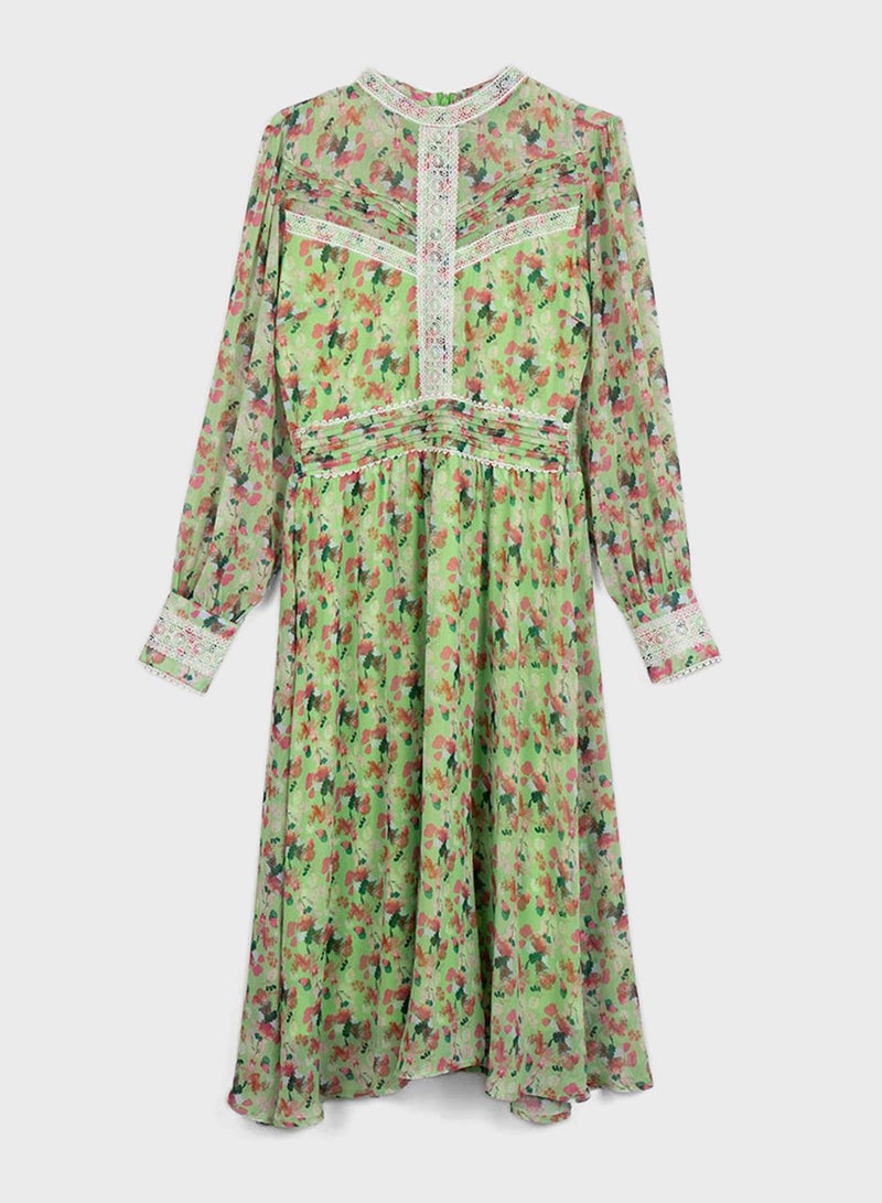 RINA Lace Trim Printed Dress Multicolour - Image 4