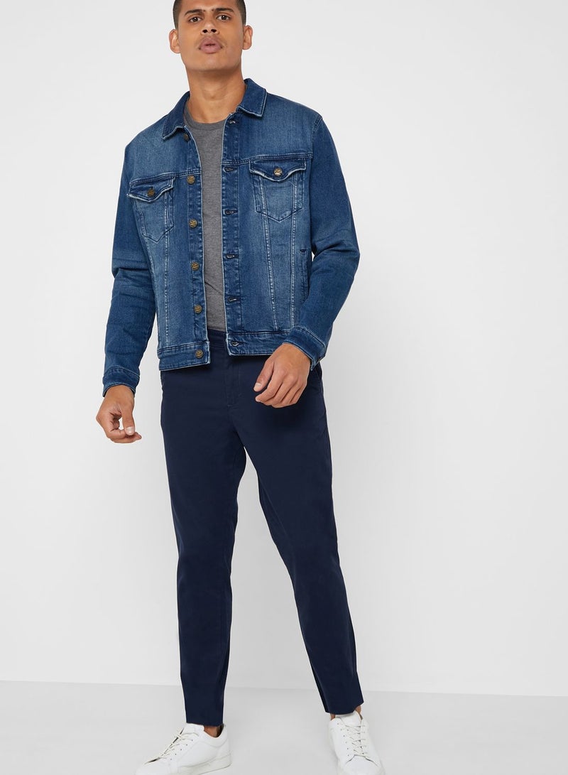 JACK & JONES Slim Fit Mid-Rise Trousers Navy Blue - Image 1