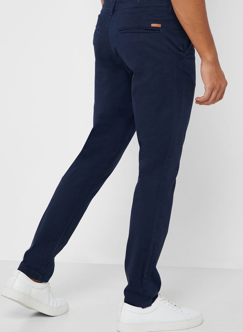 JACK & JONES Slim Fit Mid-Rise Trousers Navy Blue - Image 2